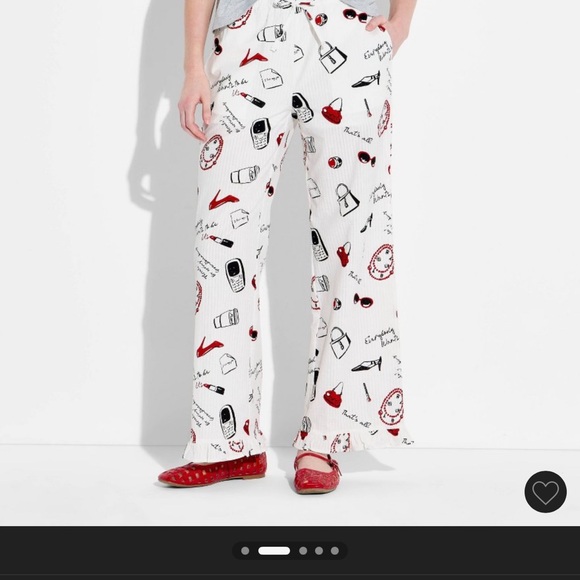 Pants - Devil Wears Prada 2 Pants White Printed Lounge Pants with Red & Black Icons
